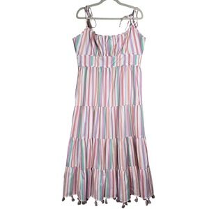 Chicwish Maxi Dress Striped‎ Tiered Tassel Strappy Should Tie XL Pastel Easter